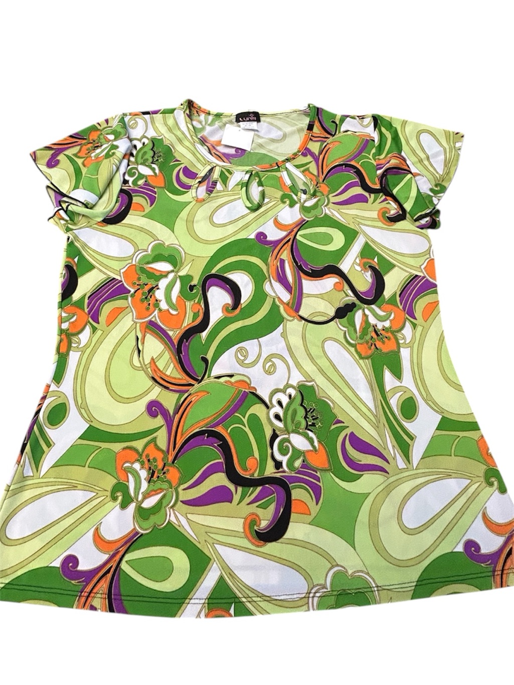 Luna Vintage Y2k Green Floral Keyhole Women's Top Hippy Flower Boho Sz L Nwt — image 2 of 8